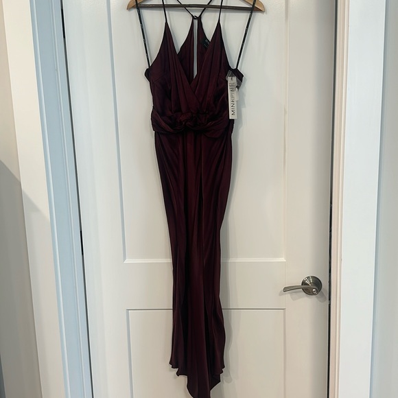 MINKPINK Nador Wrap Bias Cut Midi Dress in Wine - Picture 3 of 5